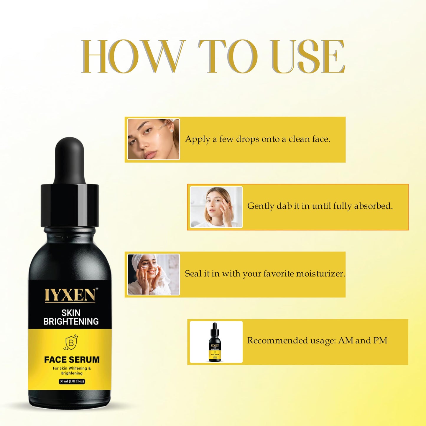 IYXEN Skin Brightening Face Serum for Glowing & Radiant Skin | Reduces Pigmentation & Dark Spots | Advanced Skin Whitening Formula for Uneven Skin Tone - 30ml