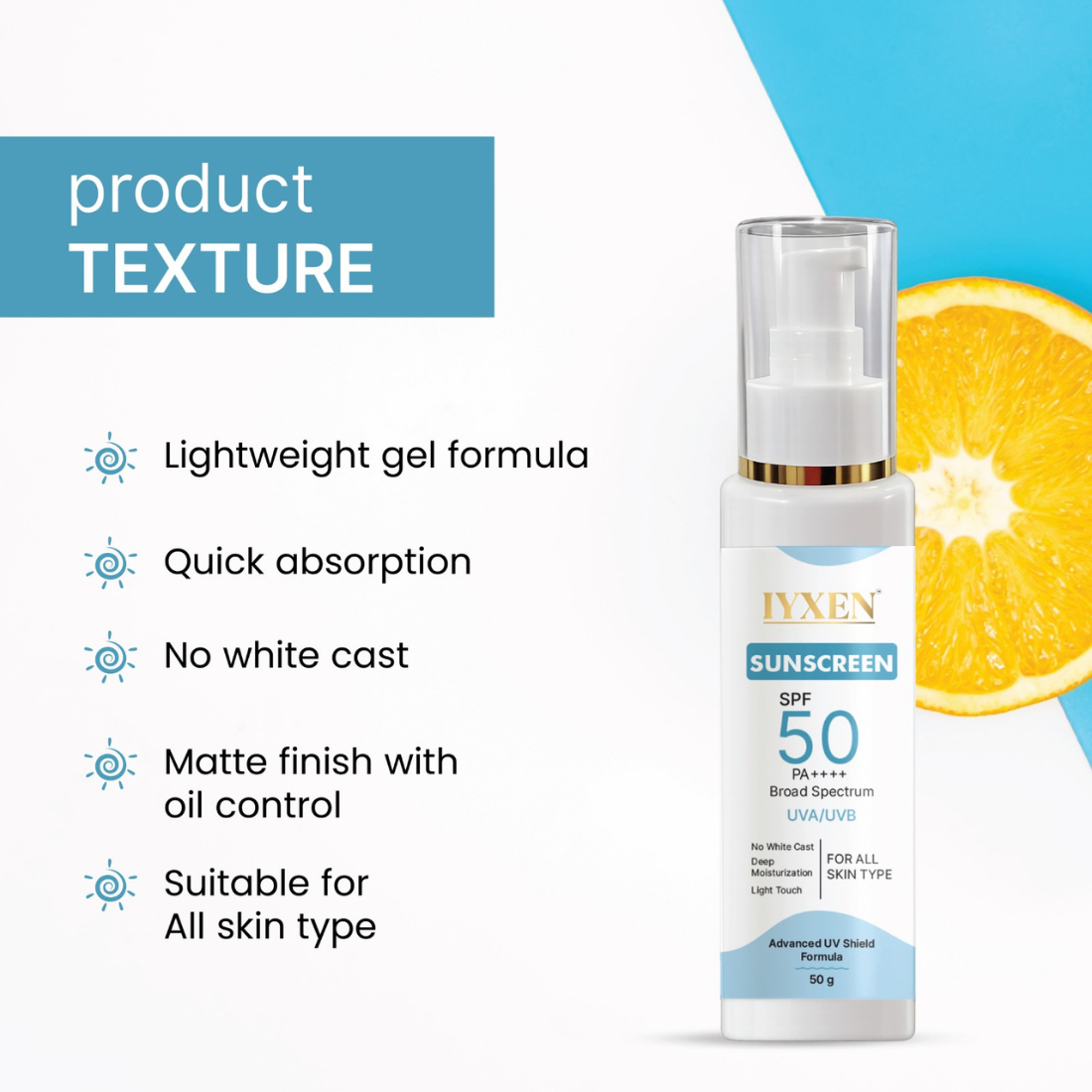 Iyxen Spf 50 Pa++++ Broad Spectrum Uva Uvb Sunscreen