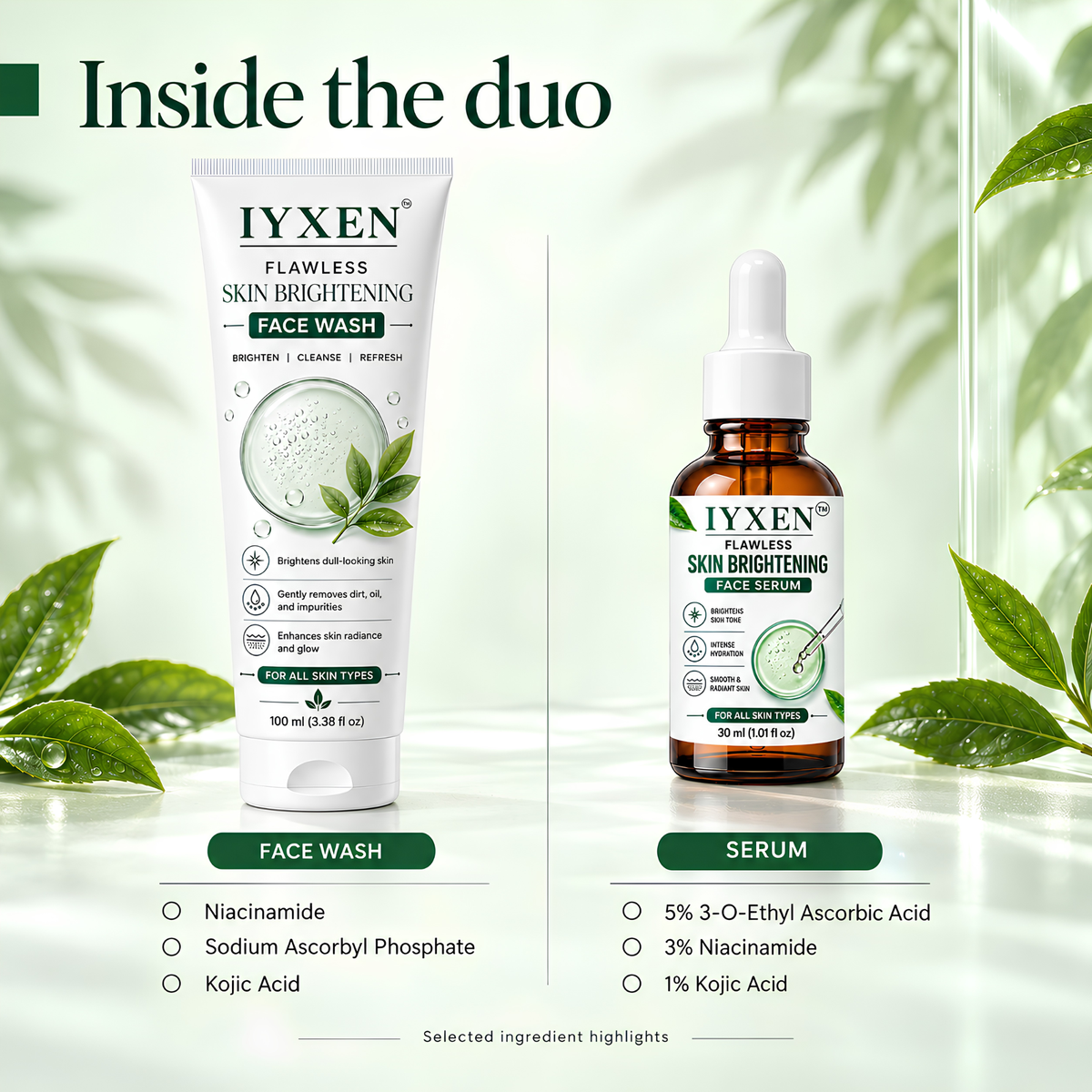 IYXEN Flawless Skin Brightening Face Wash + Serum Combo
