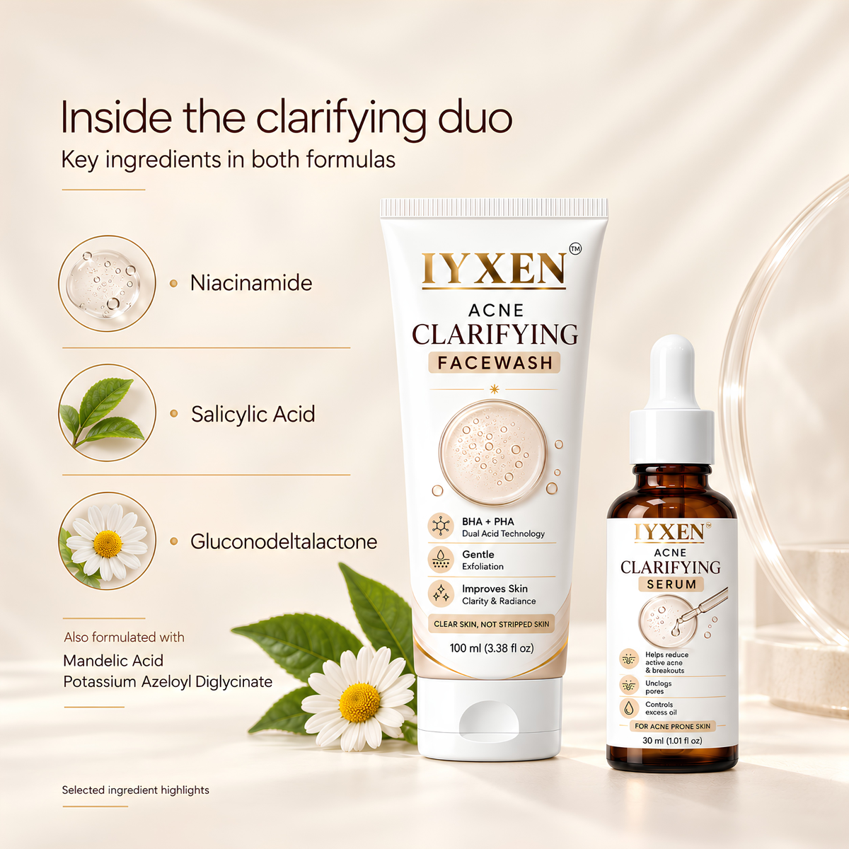 IYXEN Acne Clarifying Face Wash + Serum Combo