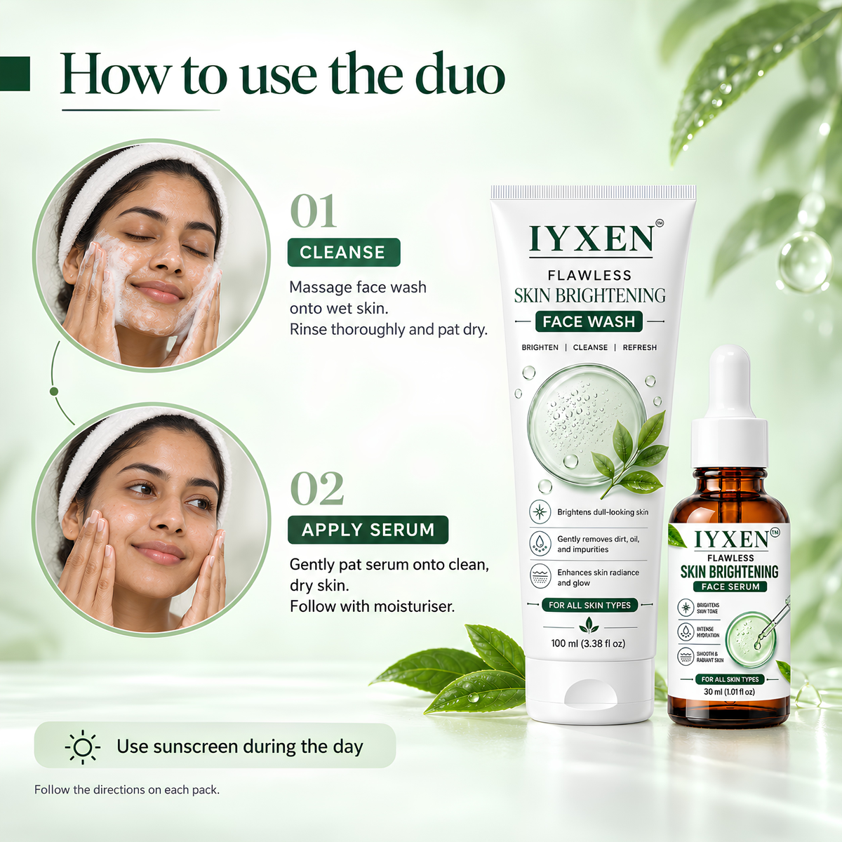 IYXEN Flawless Skin Brightening Face Wash + Serum Combo