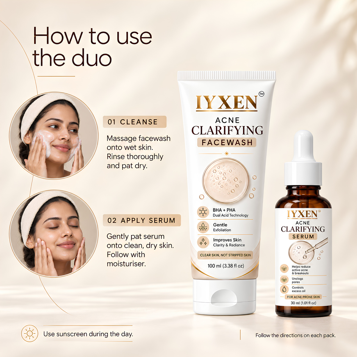 IYXEN Acne Clarifying Face Wash + Serum Combo