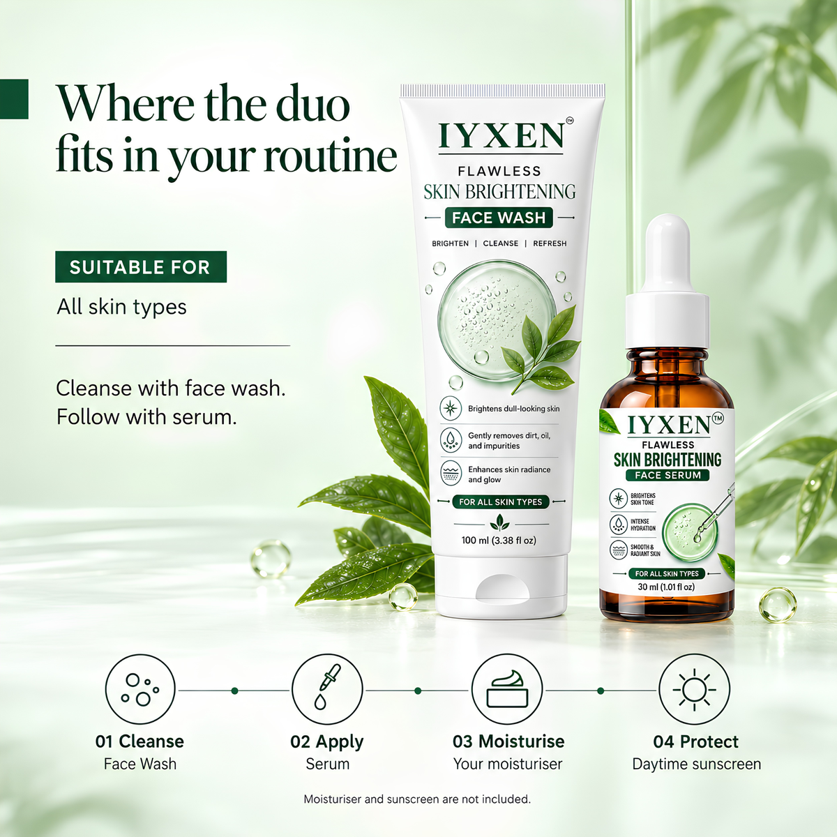 IYXEN Flawless Skin Brightening Face Wash + Serum Combo