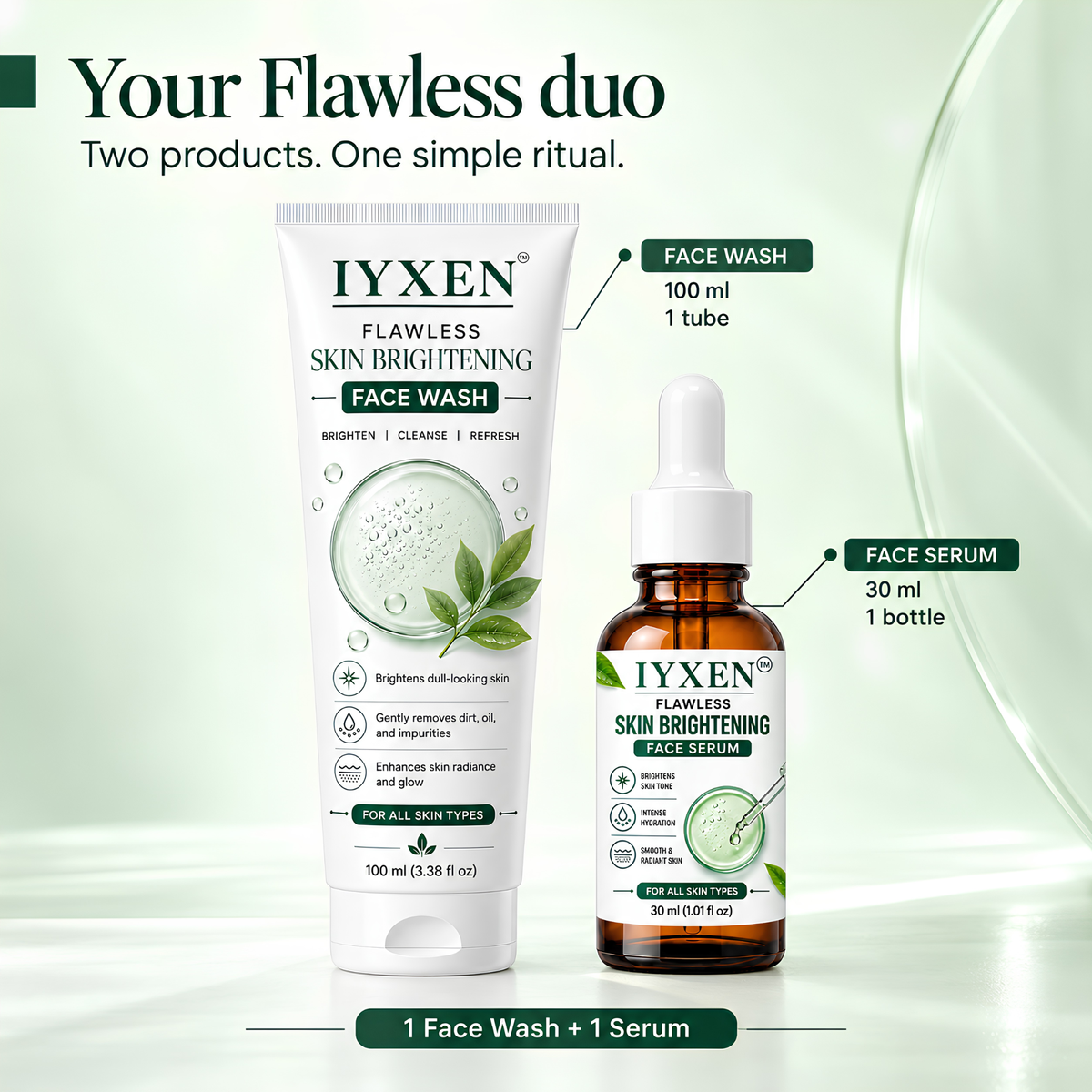IYXEN Flawless Skin Brightening Face Wash + Serum Combo