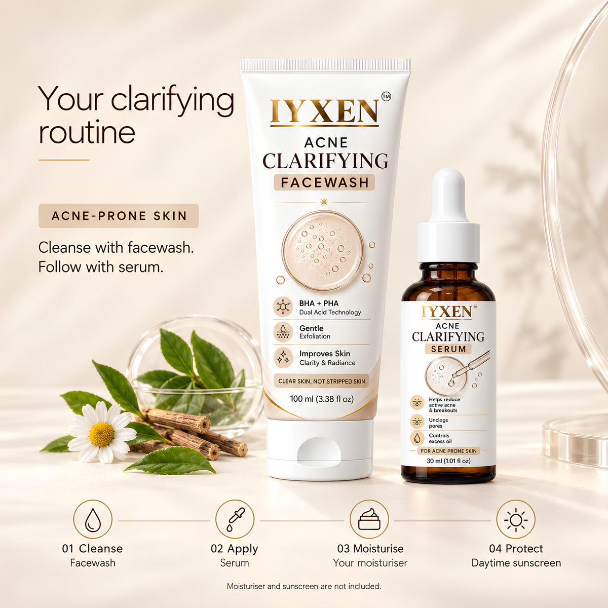 IYXEN Acne Clarifying Face Wash + Serum Combo