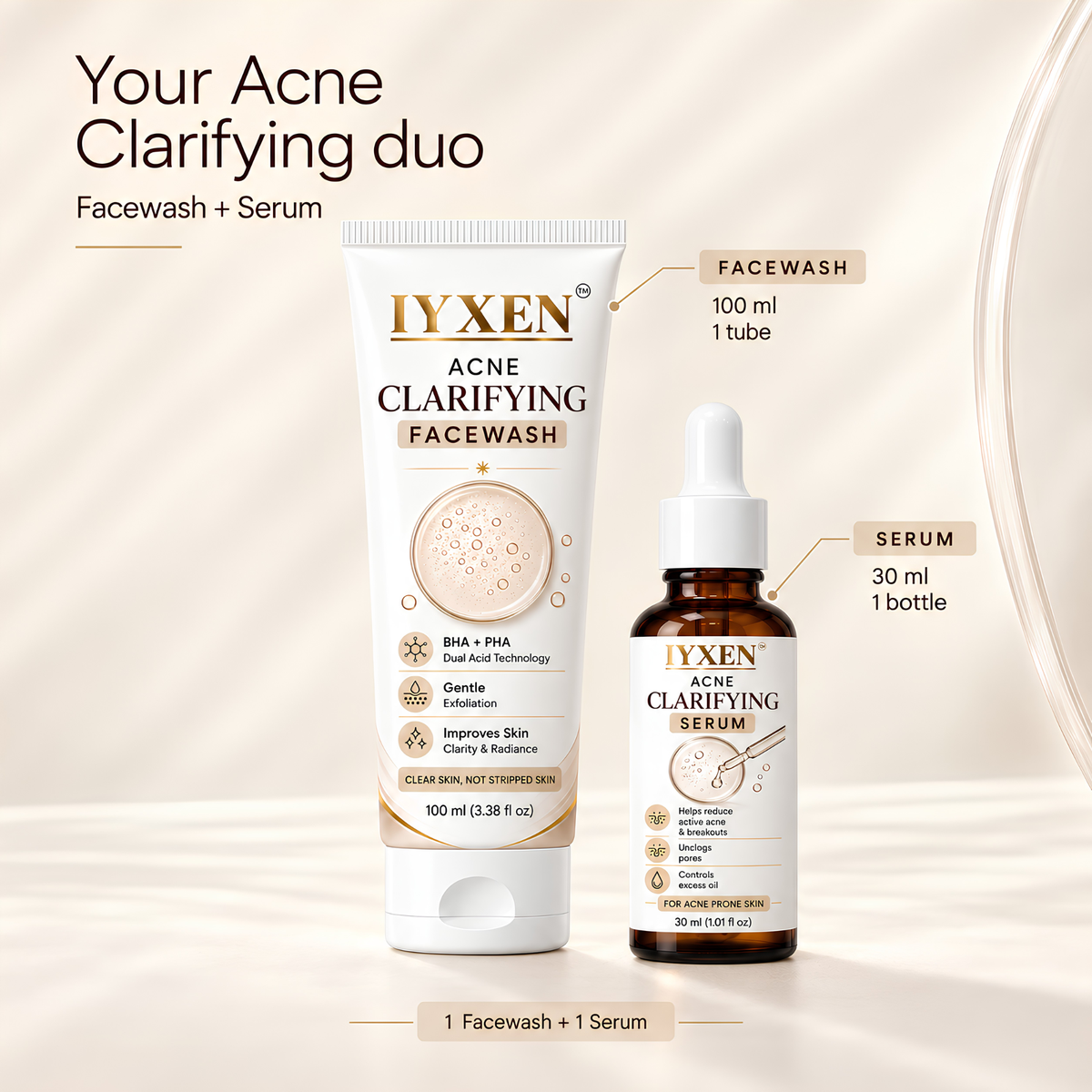 IYXEN Acne Clarifying Face Wash + Serum Combo