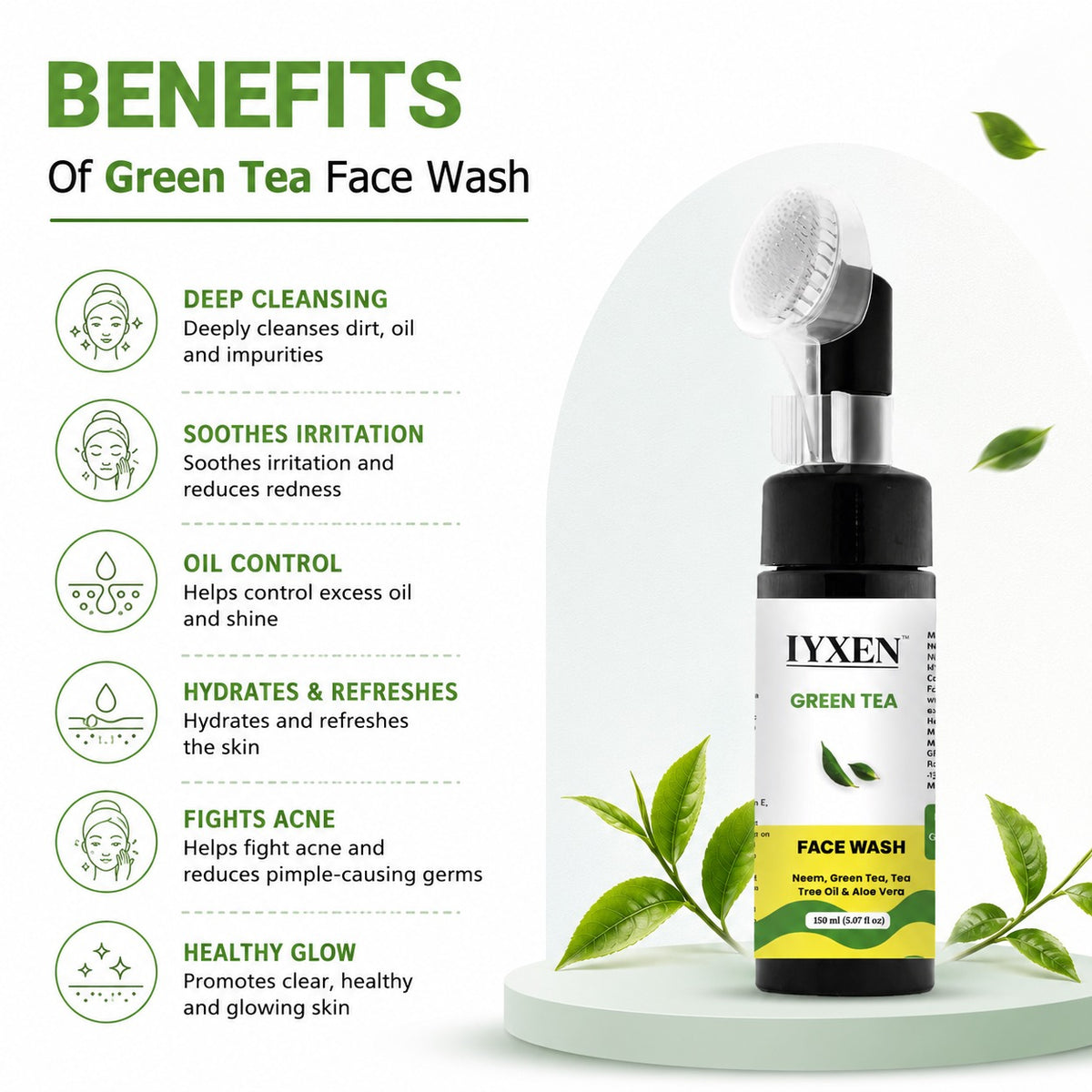 Iyxen Green Tea Neem Aloe Vera Deep Cleansing Face Wash
