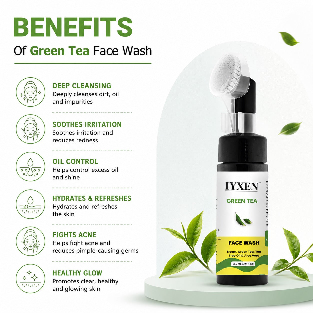 Iyxen Green Tea Neem Aloe Vera Deep Cleansing Face Wash