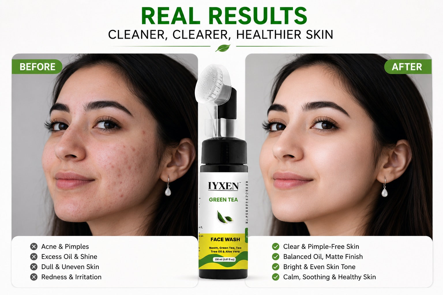 Iyxen Green Tea Neem Aloe Vera Deep Cleansing Face Wash