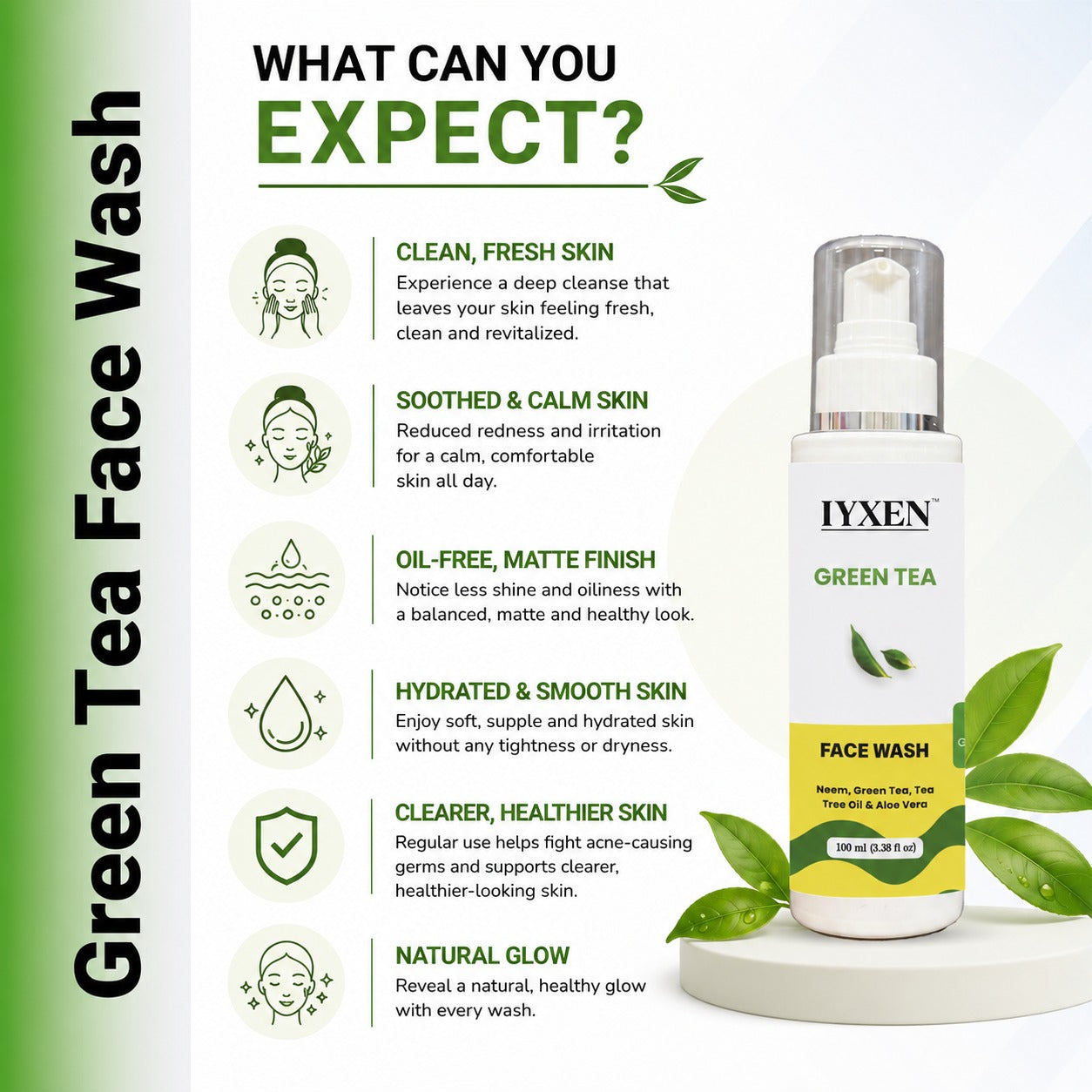 Iyxen Green Tea Neem Aloe Vera Face Wash
