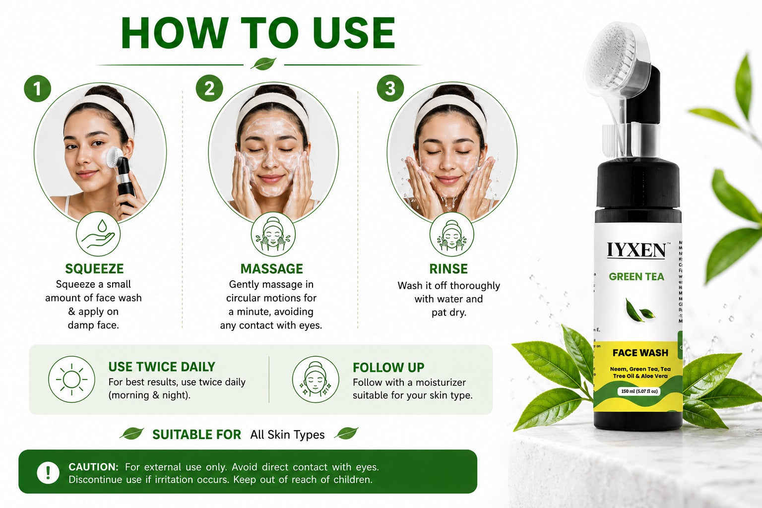 Iyxen Green Tea Neem Aloe Vera Deep Cleansing Face Wash