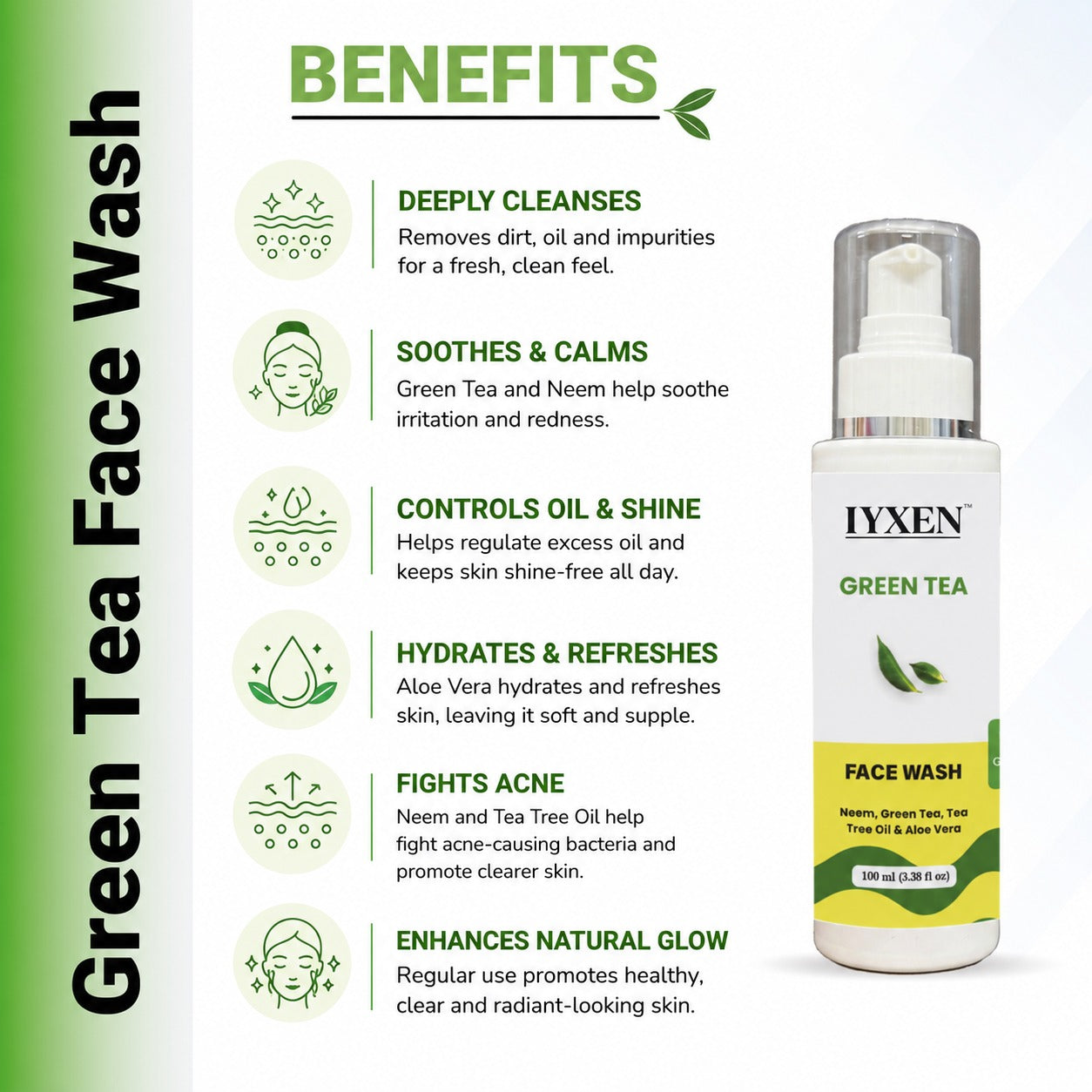 Iyxen Green Tea Neem Aloe Vera Face Wash