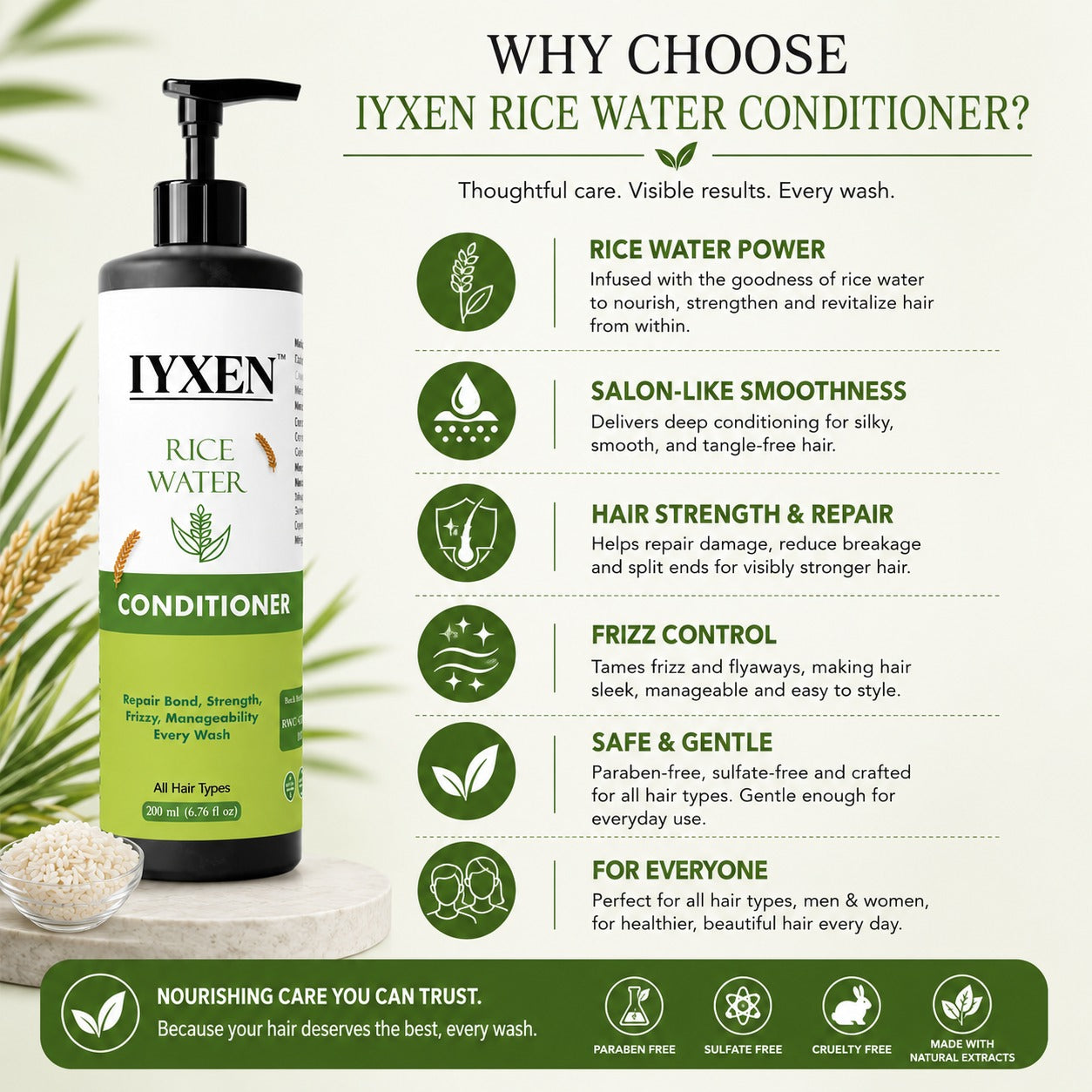 Iyxen Rice Water Nourishing Conditioner For All Hair Types