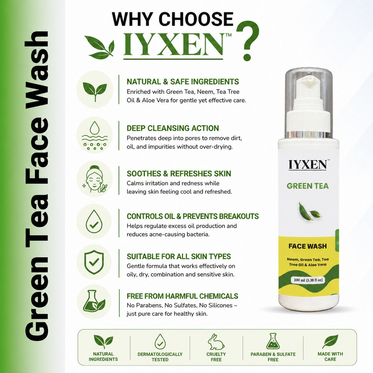 Iyxen Green Tea Neem Aloe Vera Face Wash