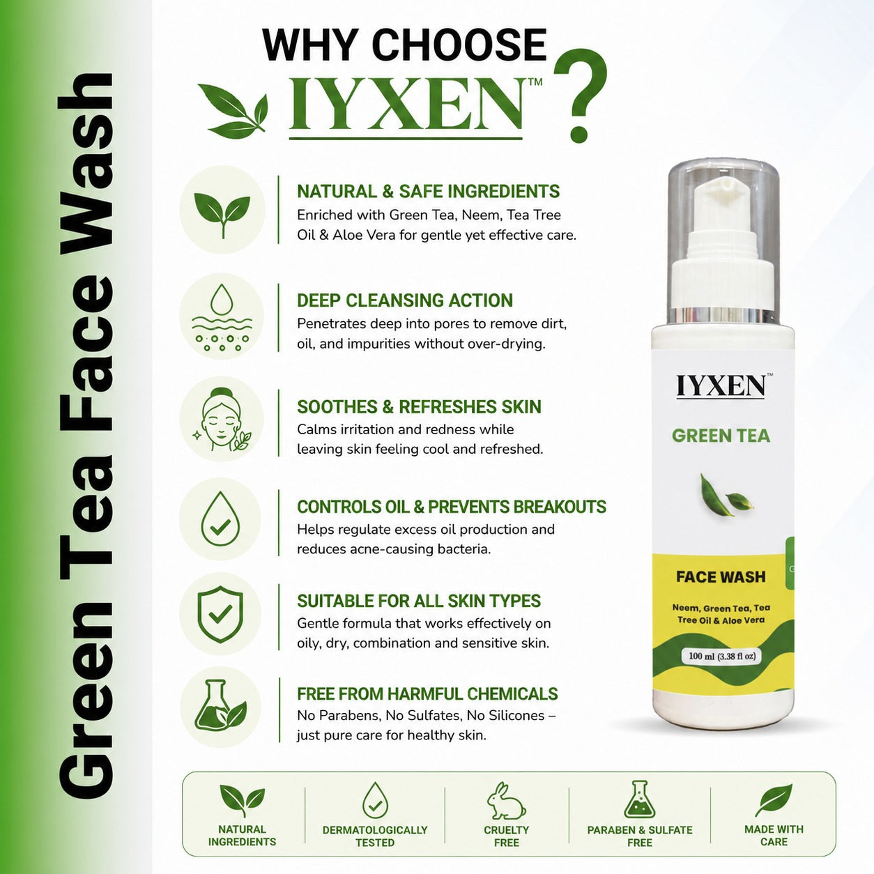 Iyxen Green Tea Neem Aloe Vera Face Wash