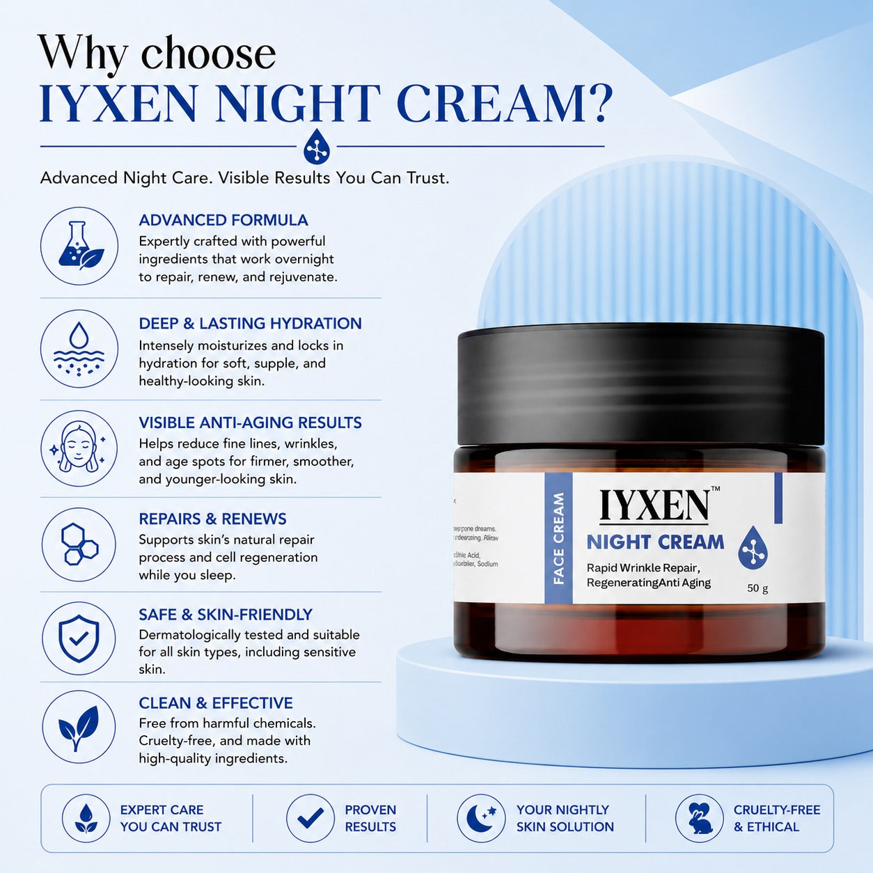 Iyxen Night Cream Rapid Wrinkle Repair Regenerating Anti Aging